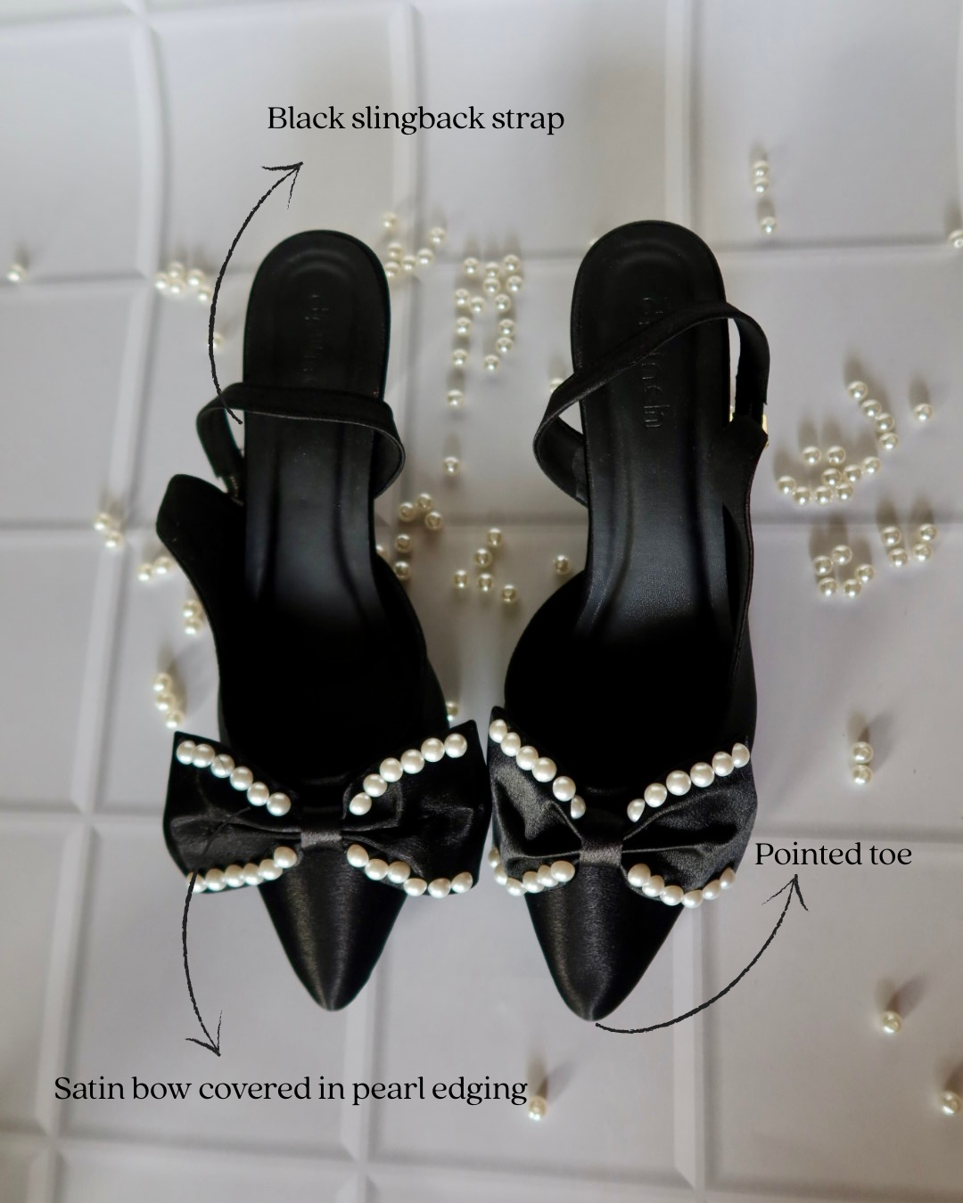 Moonlit Black Pearl Slingback Pumps - Styled Flat Lay | drunch