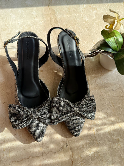 Moonlit Tweed Slingback Pumps - On Foot Styling | drunch