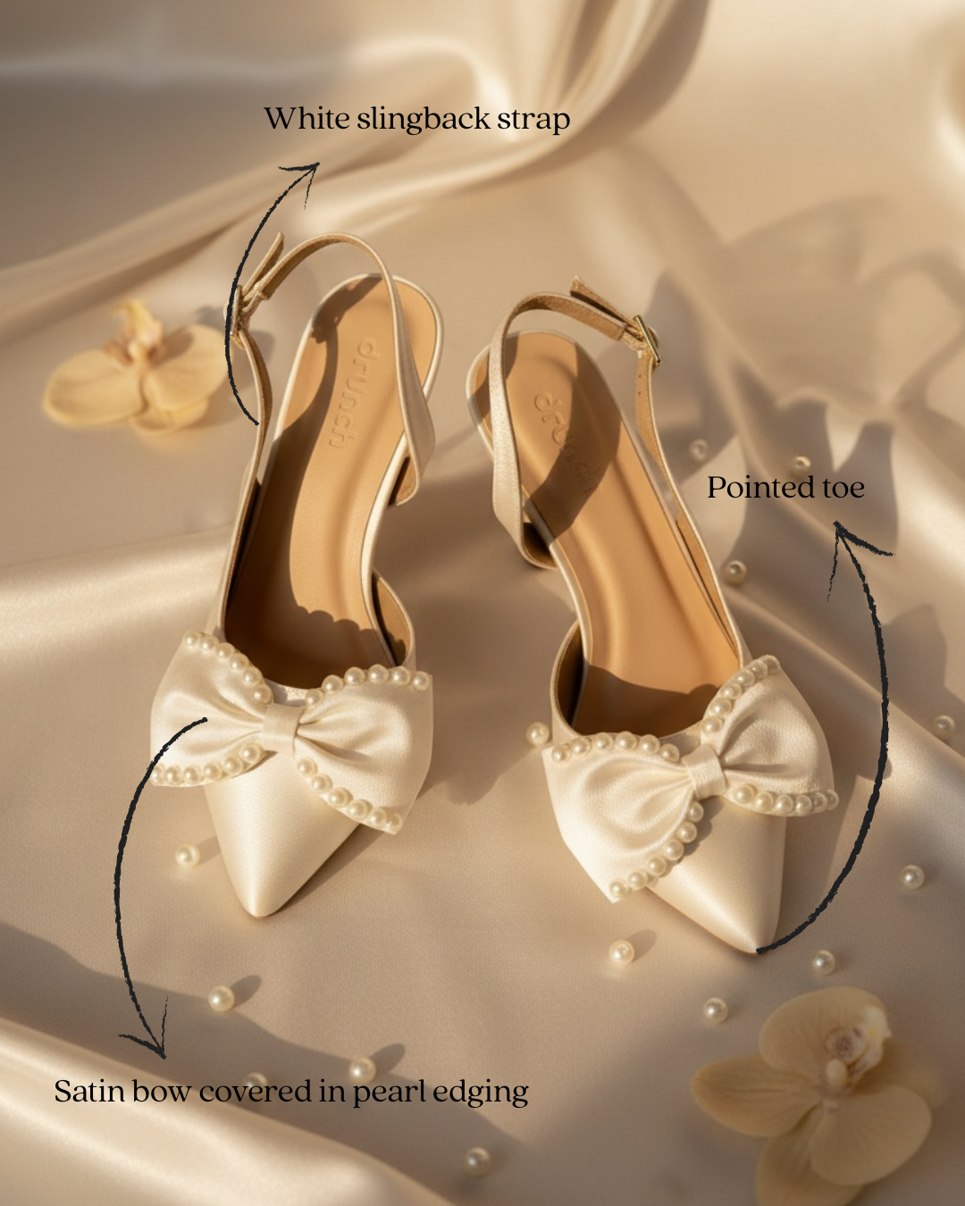 Moonlit White Pearl Slingback Pumps - Styled Flat Lay | drunch
