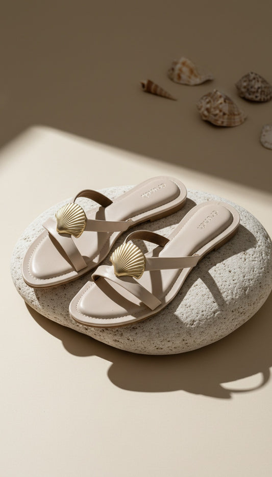 Noa Shell Flats in Off White - Women's Embellished Open Toe Flats | drunch