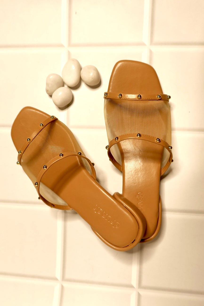 Nova Rivet Flats Tan - On Foot Styling | drunch