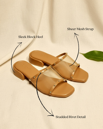 Nova Rivet Flats Tan - Styled Flat Lay | drunch