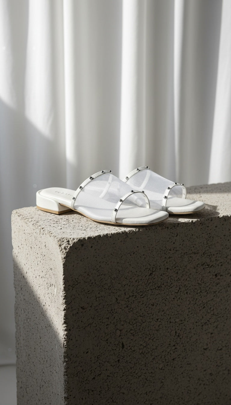 Nova Rivet Flats White - Open Square-Toe Silhouette | drunch