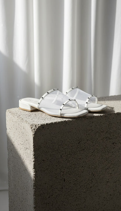 Nova Rivet Flats White - Open Square-Toe Silhouette | drunch