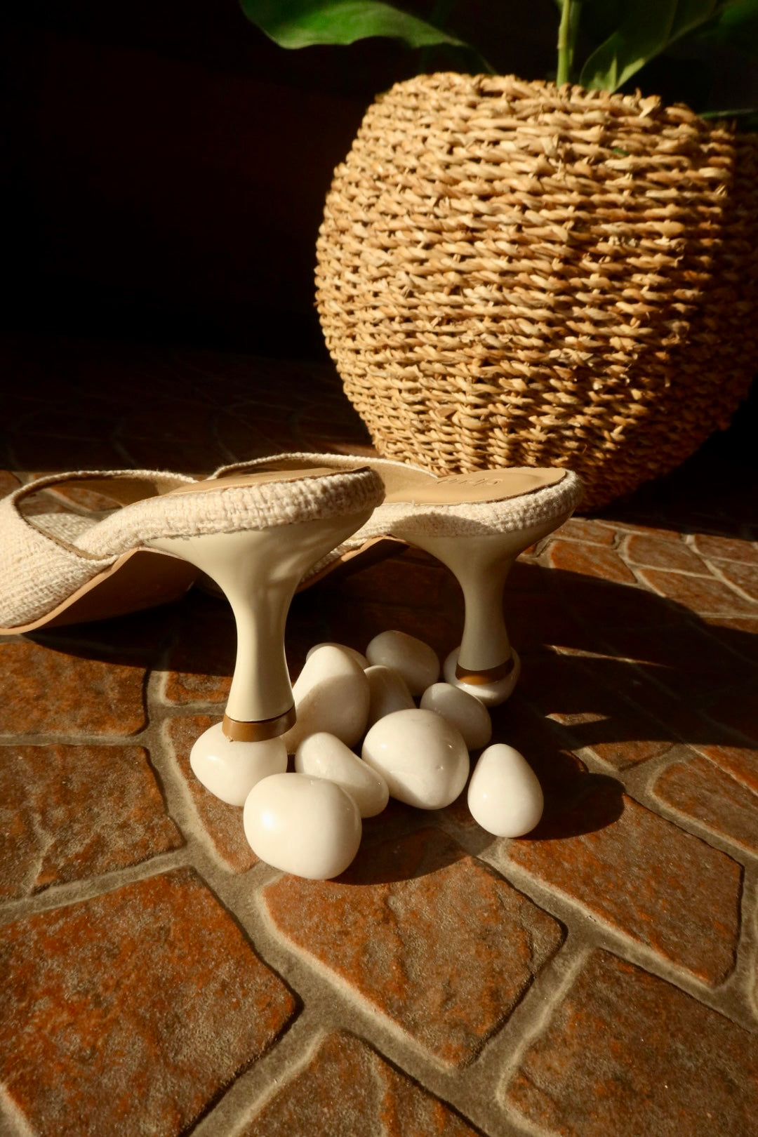 Nusa Chalk Tweed Heeled Sandals - Detail Shot | drunch