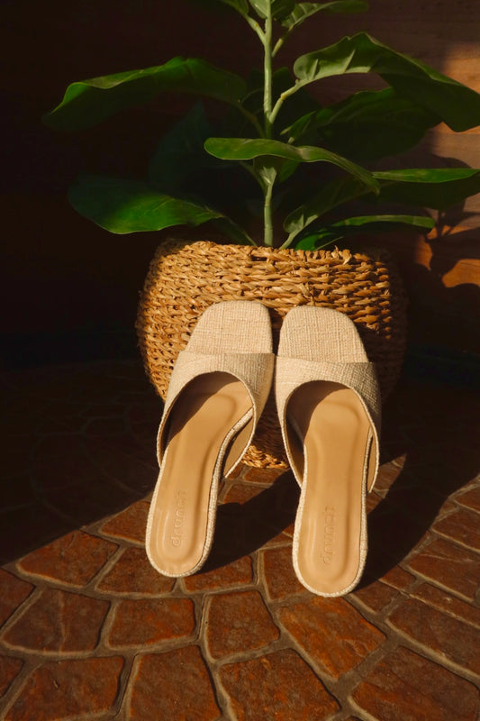 Nusa Chalk Tweed Heeled Sandals - Women's Open Round-Toe Pencil Heels | drunch