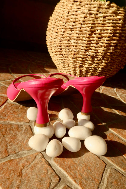 Nusa Fuchsia Heeled Sandals - Side View | drunch