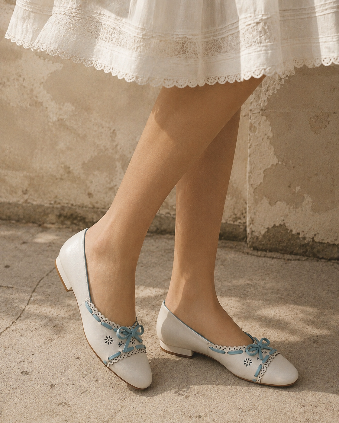 Pastel Blue Juliette Ballet Flats – Model Wearing Vintage-Inspired Ballet Flats | Drunch
