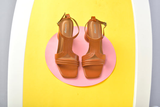 Pina Colada Heels Dusky Brown – front view, open square-toe cylindrical heels for women