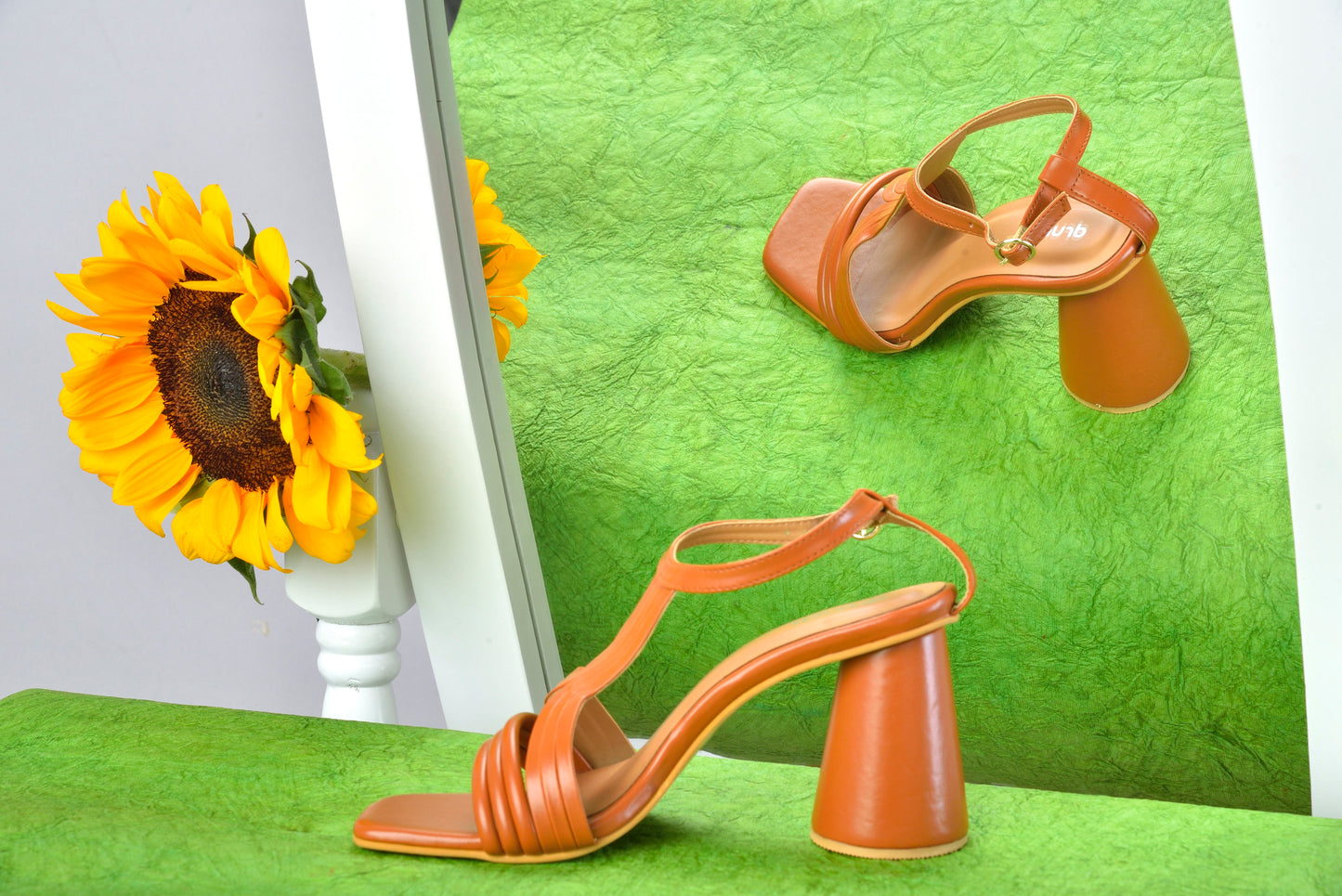 Pina Colada Heels Dusky Brown – side view, ankle strap 3-inch cylindrical heels