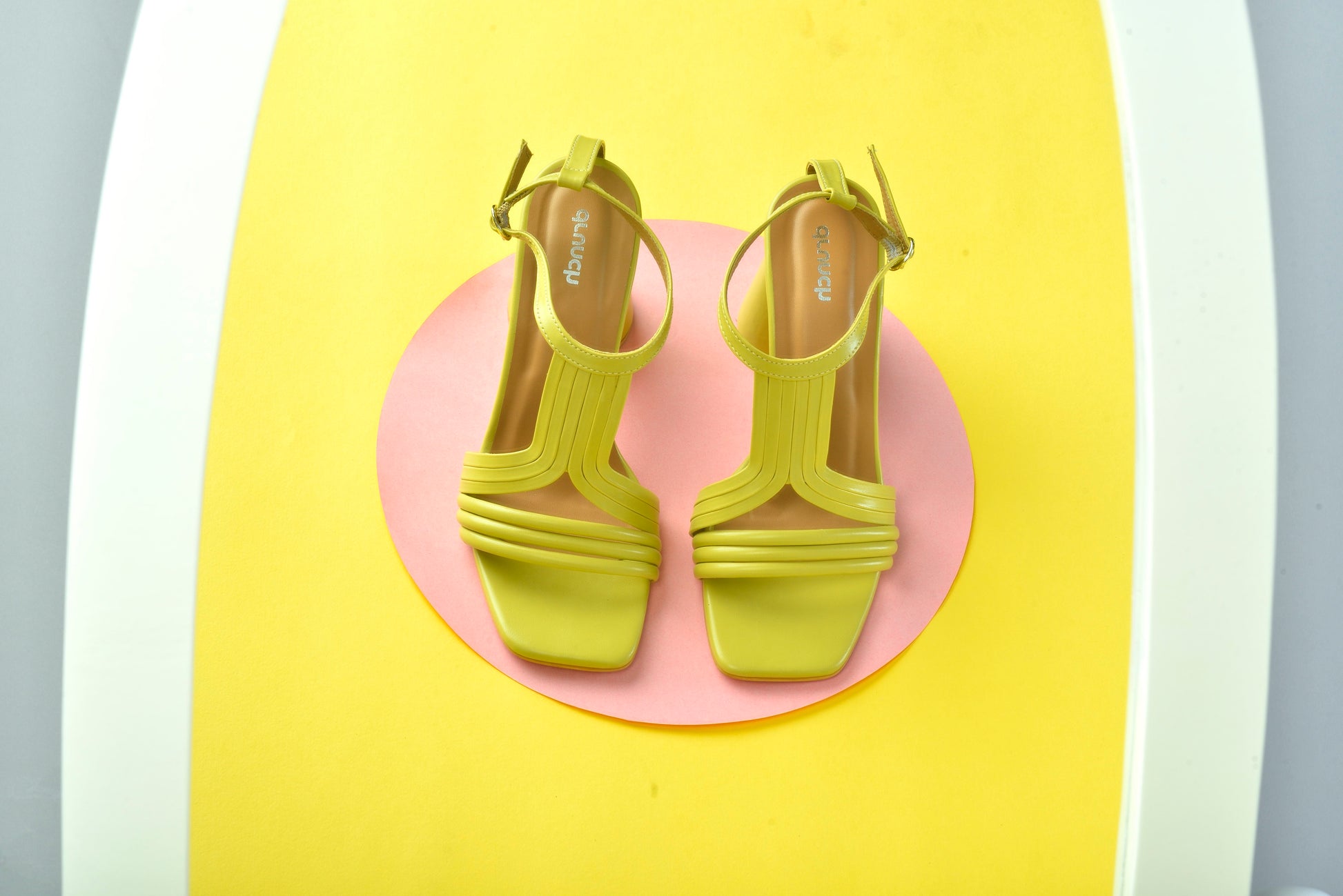 Pina Colada Heels Zesty Lime – front view, open square-toe cylindrical heel sandals for women