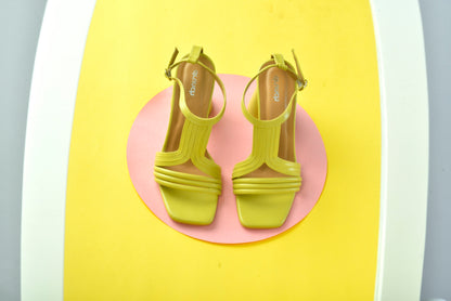Pina Colada Heels Zesty Lime – front view, open square-toe cylindrical heel sandals for women
