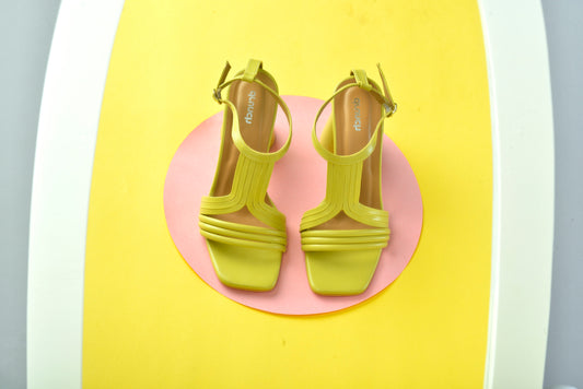 Pina Colada Heels Zesty Lime – front view, open square-toe cylindrical heel sandals for women