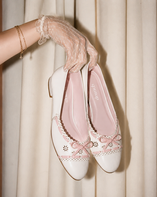 Pink Juliette Ballet Flats – Laser-Cut Lace Detail Closed Toe Flats for Women | Drunch