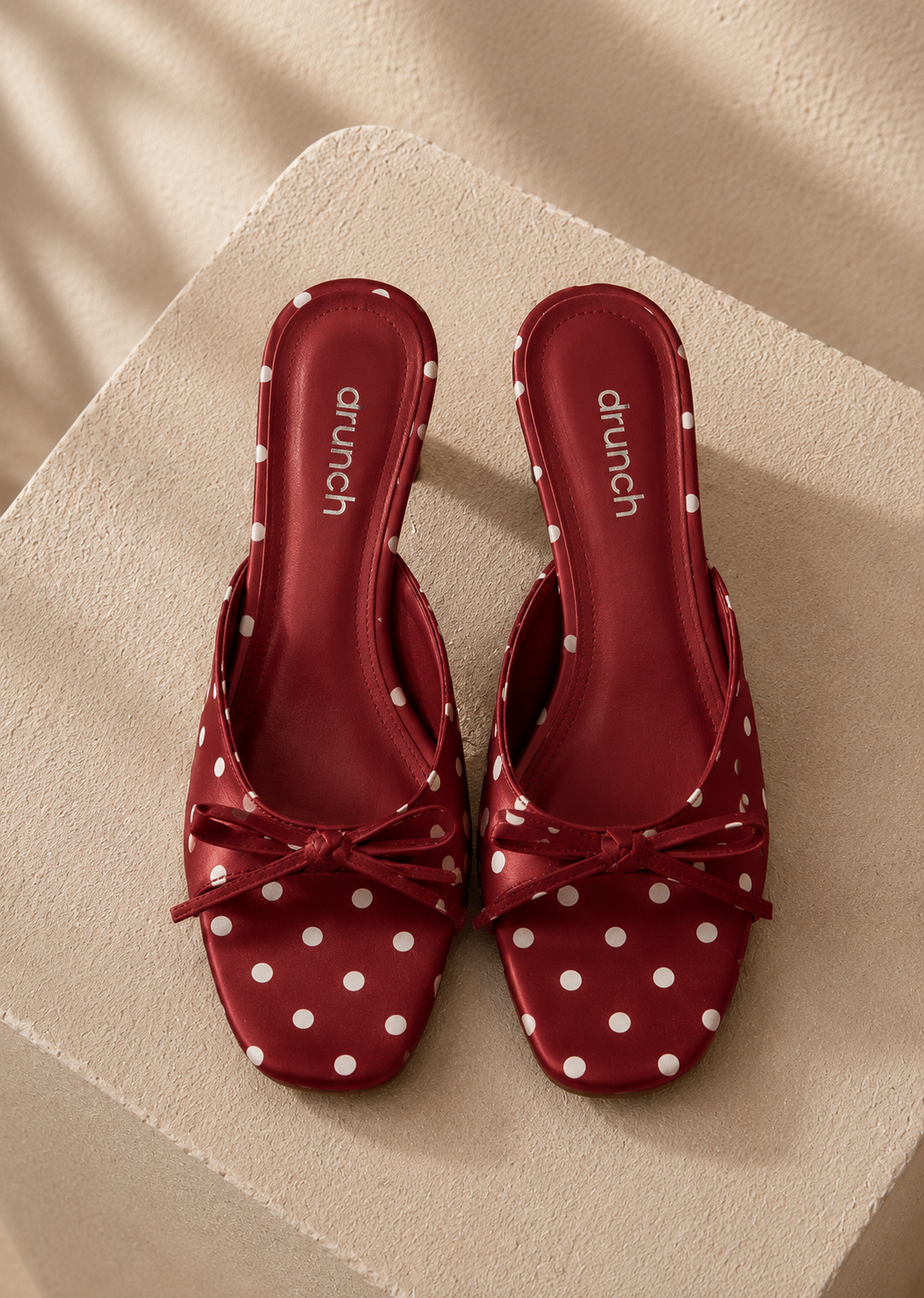 Retro Polka Bow Mules for Women in Red – Vintage Open Toe Slip-On Mules with Bow Detail | Drunch

