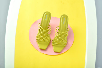 Sangria Heels Lime – front view, open square-toe stiletto heels for women
