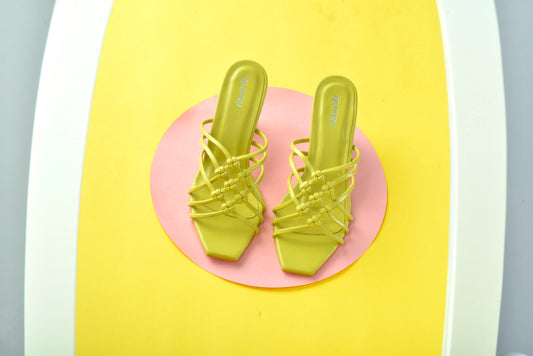Sangria Heels Lime – front view, open square-toe stiletto heels for women