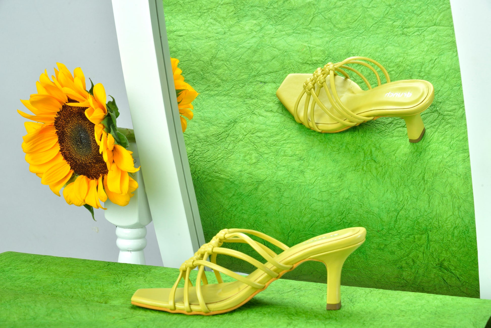 Sangria Heels Lime – side view, ankle strap low stiletto heels for women