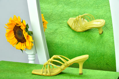 Sangria Heels Lime – side view, ankle strap low stiletto heels for women