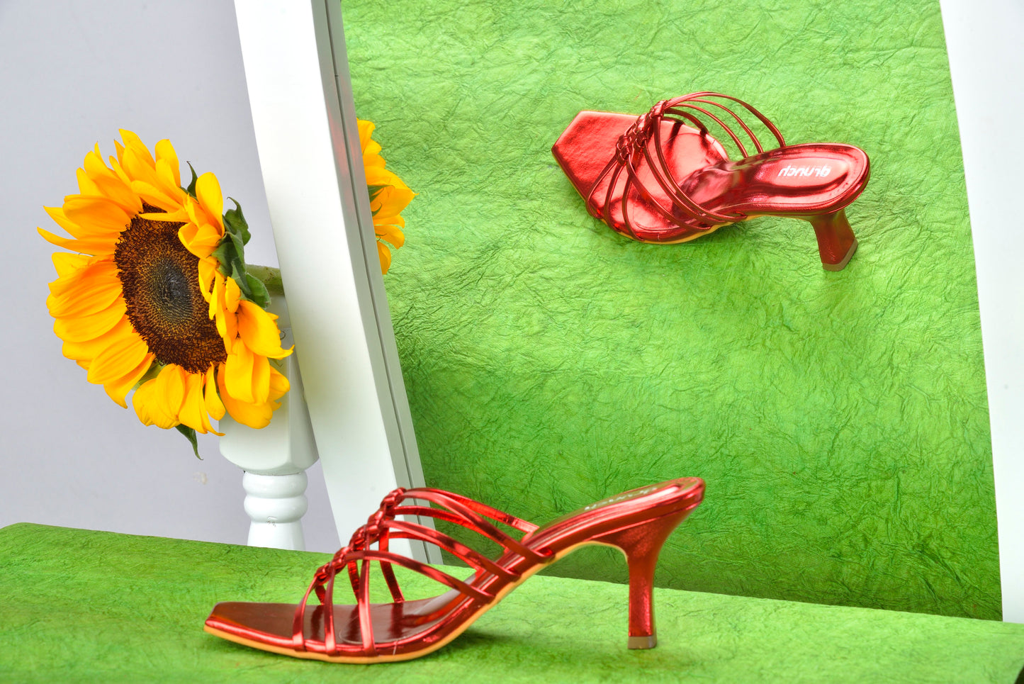 Sangria Heels Metallic Red – side view, ankle strap low stiletto heels for women
