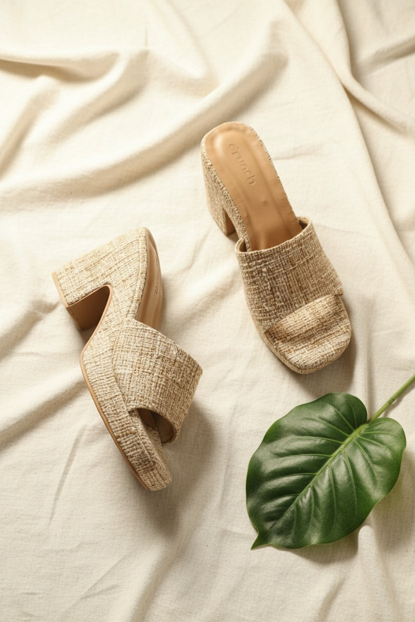 Sava Wedges in Sand Tweed - Women's Open Square-Toe Mid-Height Wedges | drunch