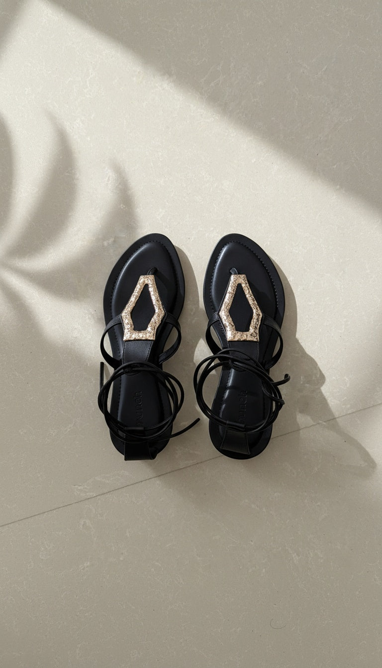 Serra Black Wrap-Around Strap Heels - Back View | drunch