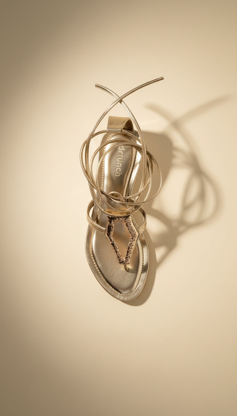 Serra Gold Wrap-Around Strap Heels - Side View | drunch