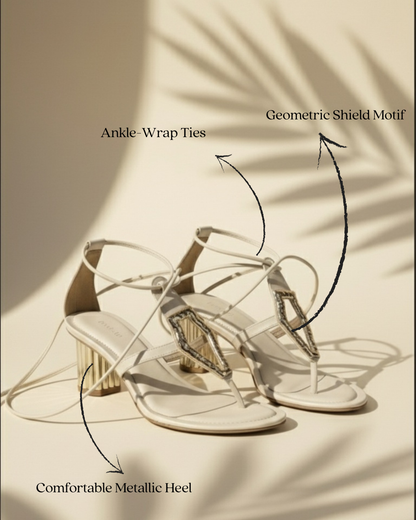 Serra Tie-Up T-Strap Heels Off White - Styled Flat Lay | drunch